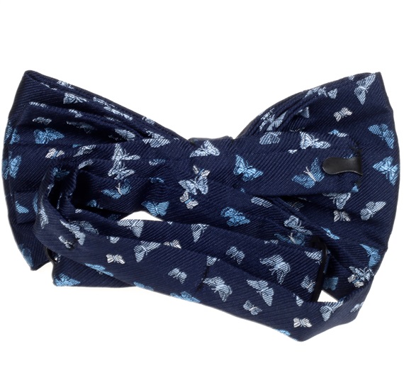 Pajarita azul marino con mariposas revés