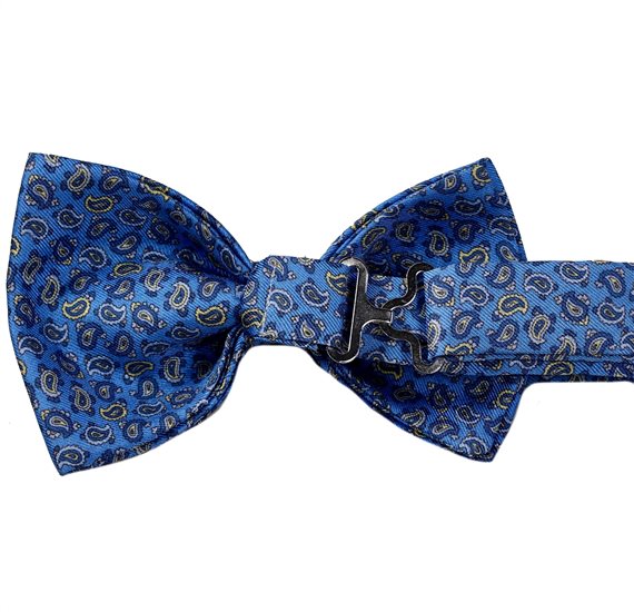 Pajarita seda azul Francia con Paisley azul  Revés