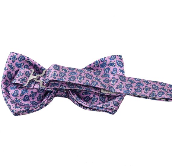 Pajarita seda rosa con Paisley azul Revés