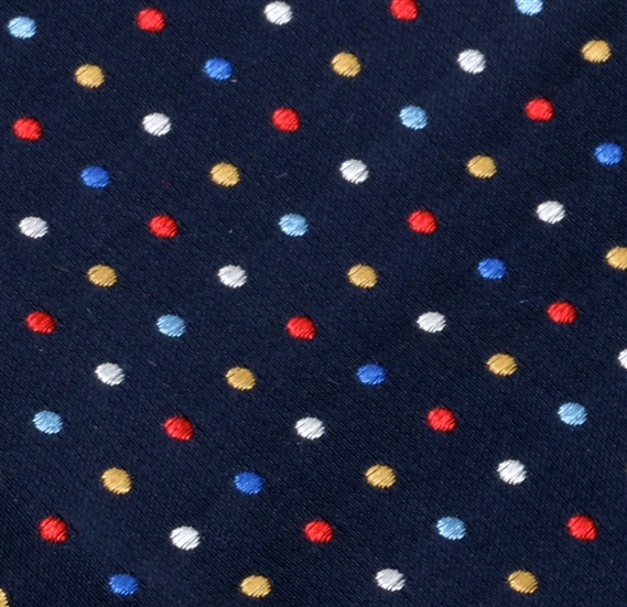 Pajarita y pañuelo azul marino con lunares multicolor tejido