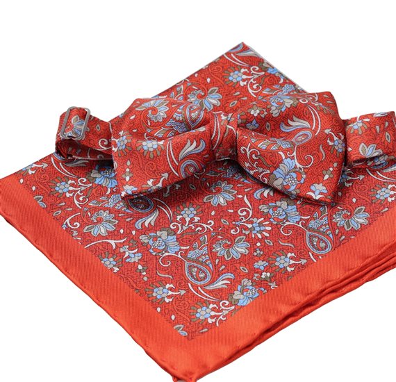 Pajarita y Pañuelo Seda Paisley Teja