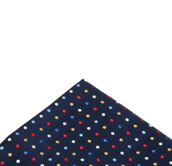 Pañuelo azul marino con lunares multicolor