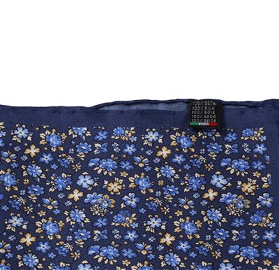 Pañuelo Bolsillo Seda Azul con Flores