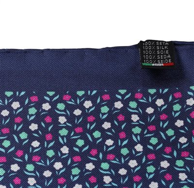 Pañuelo Bolsillo Seda Azul con Flores