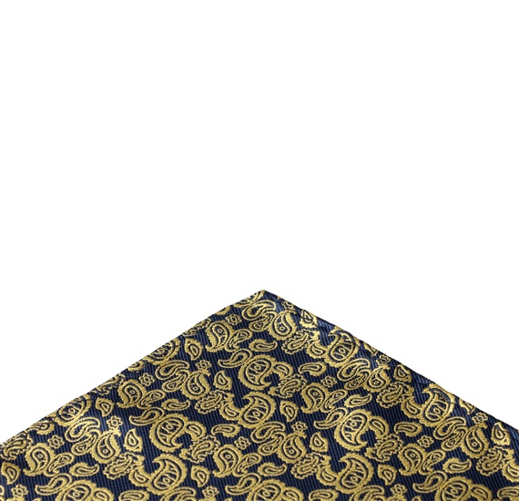 Pañuelo de bolsillo azul marino con cachemir oro