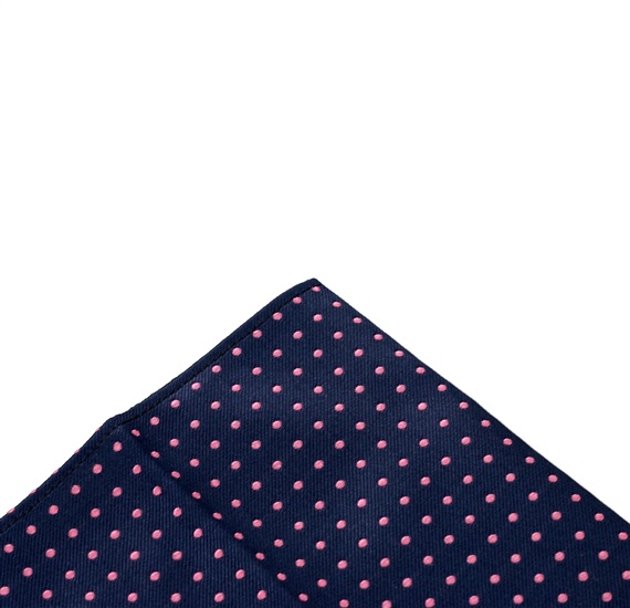 Pañuelo de bolsillo azul marino con lunares fucsia