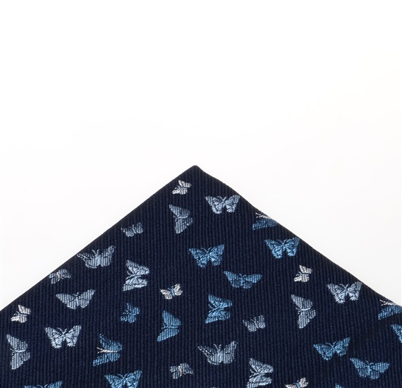 Pañuelo de bolsillo azul marino con mariposas