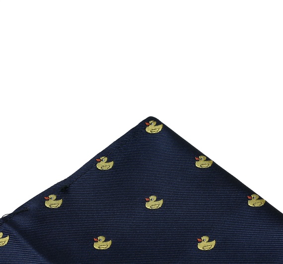 Pañuelo de bolsillo azul marino con patos amarillos