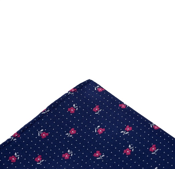 Pañuelo de bolsillo azul marino con rosas magenta