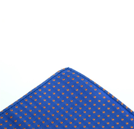 Pañuelo de bolsillo azulón con lunares naranja