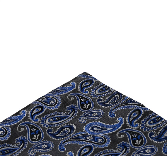 Pañuelo de bolsillo gris con cachemir azul