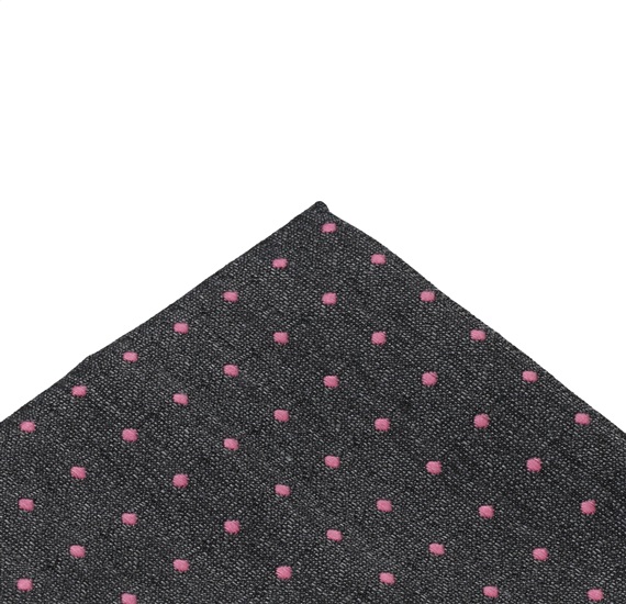 Pañuelo de bolsillo gris con lunares rosas