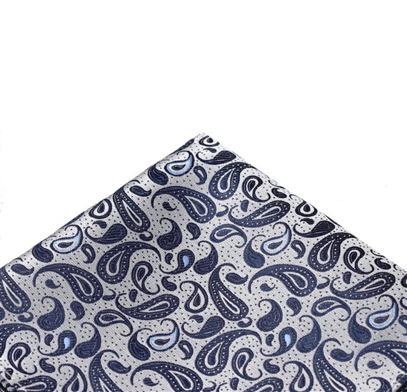 Pañuelo de bolsillo gris con paisley azul