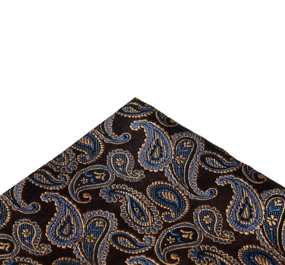 Pañuelo de bolsillo marrón con cachemir azul