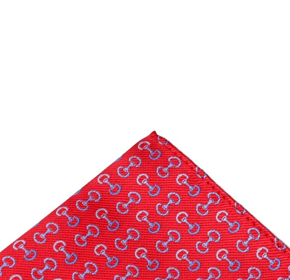 Pañuelo de bolsillo rojo con bocados de equitación azules