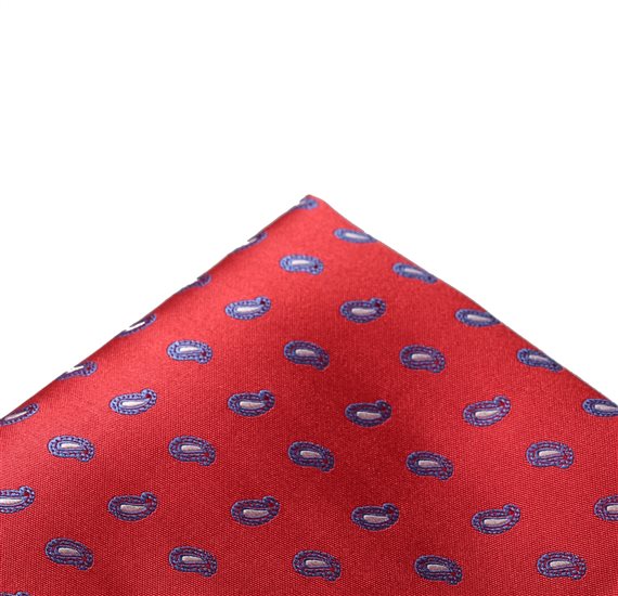 Pañuelo de bolsillo rojo con paisley azulón
