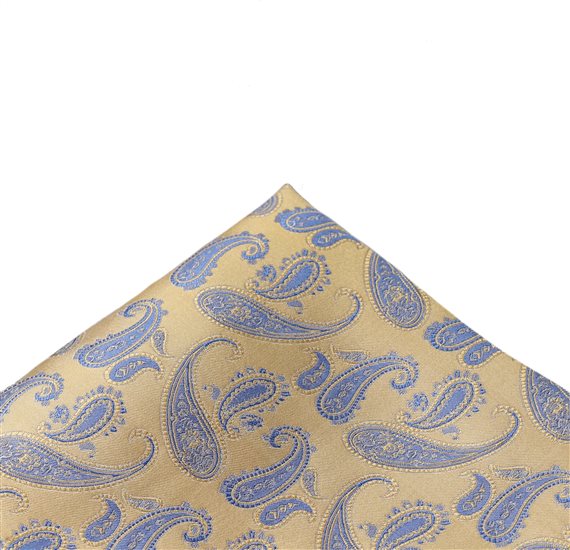Pañuelo de bolsillo seda amarillo con paisley azul