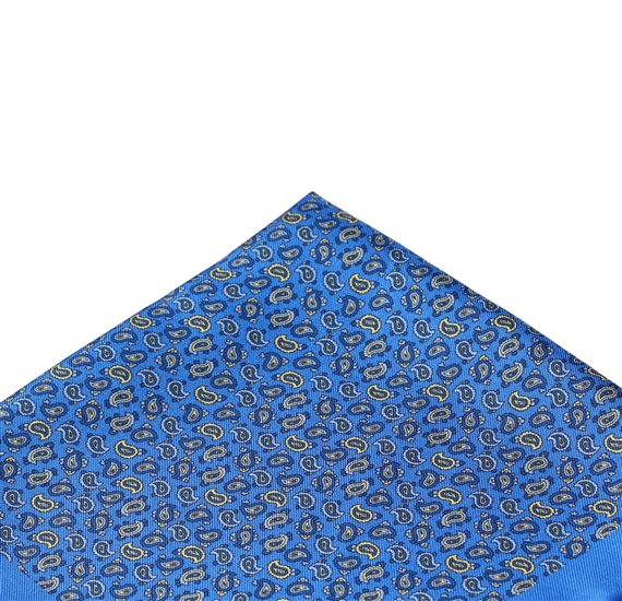 Pañuelo de bolsillo seda azul Francia con Paisley azul