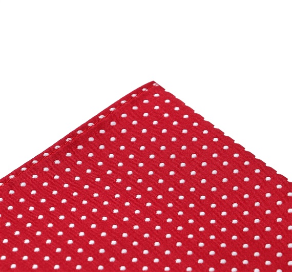 Pañuelo de bolsillo seda rojo con lunares blancos