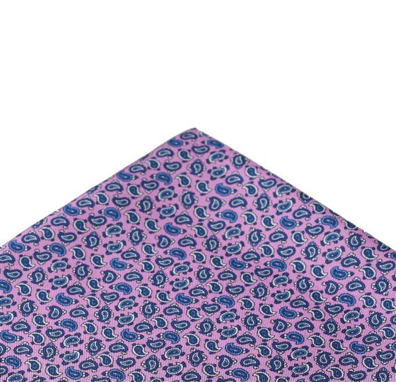Pañuelo de bolsillo seda rosa con Paisley azul