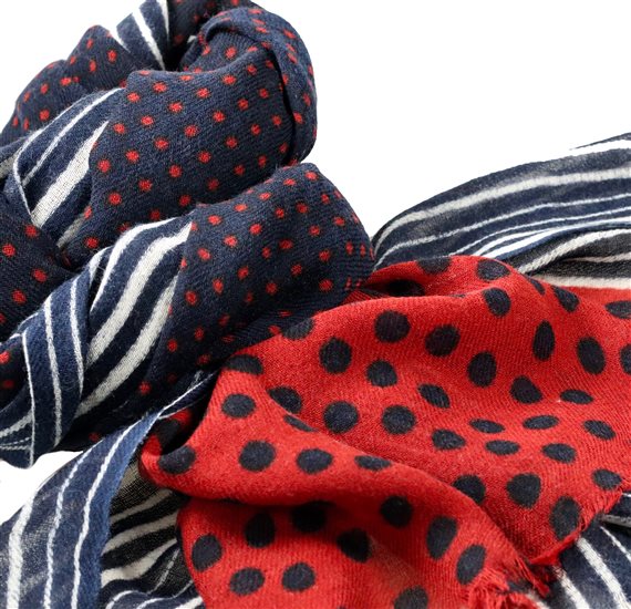 Pashmina Lunares Azul y Burdeos
