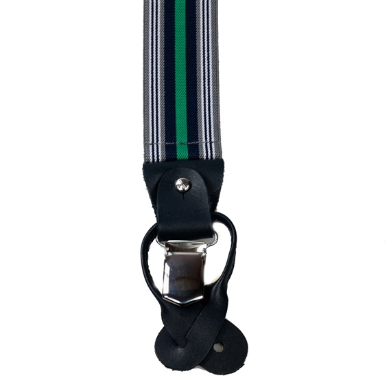 PINZA TRASERA TIRANTE ELASTICO AZUL MARINO CON RAYA VERDE Y BLANCA