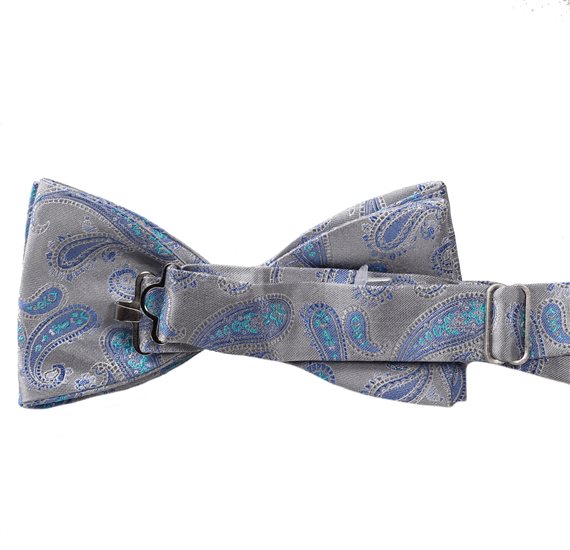 Revés Pajarita seda gris con paisley azul