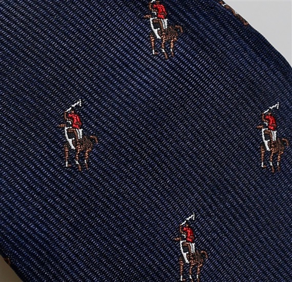 Tela corbata de lazo azul marino con jinete de polo