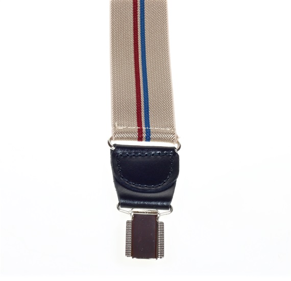 Tirante elástico kaki con raya azul y roja  Pinza trasera - Pisa 109