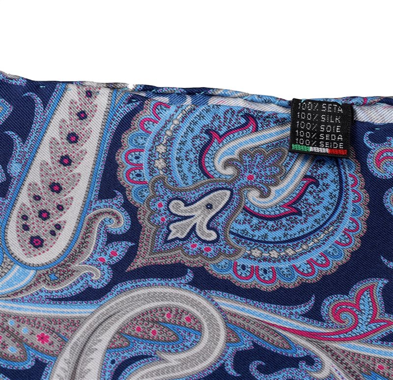 Pañuelo Bolsillo Seda Azul Damasco