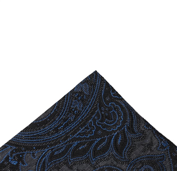Pañuelo de bolsillo seda gris con cachemir negro
