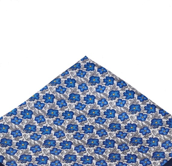 Pañuelo Seda Flores Azul y Gris