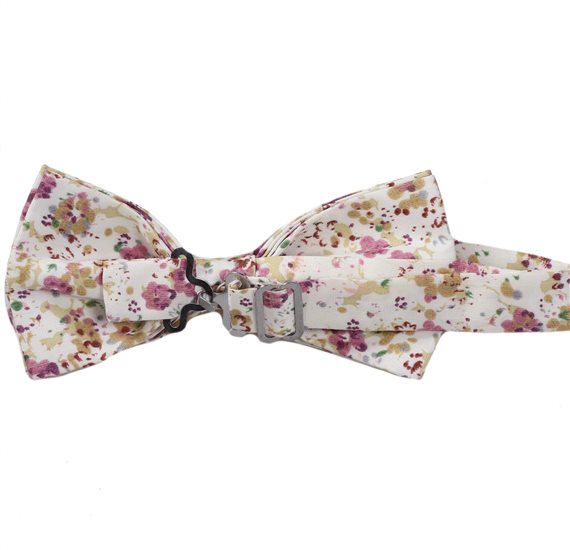 Revés pajarita beige con flores lila y beige