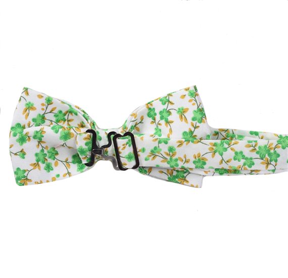 Revés pajarita blanca con flores verdes