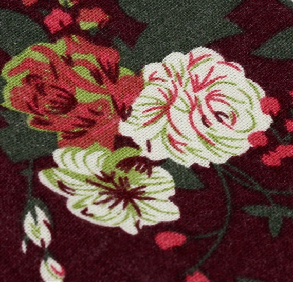 Tela pañuelo bolsillo burdeos con flores
