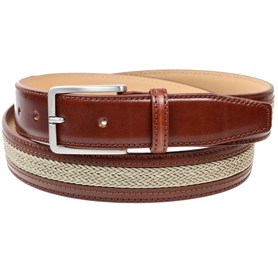 Brauner Gürtel mit beige geflochtenem Muster