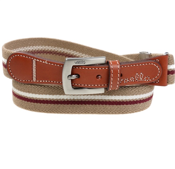 Elastischer Kinder Gürtel Beige mit Bordeaux Streifen