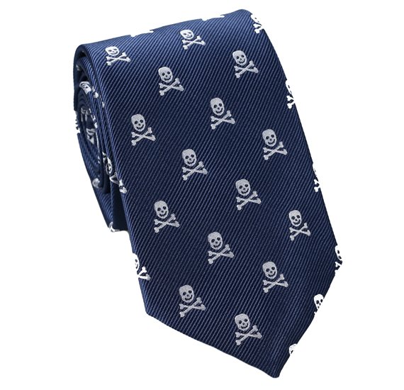 Krawatte Marineblau mit Grauen Totenköpfen