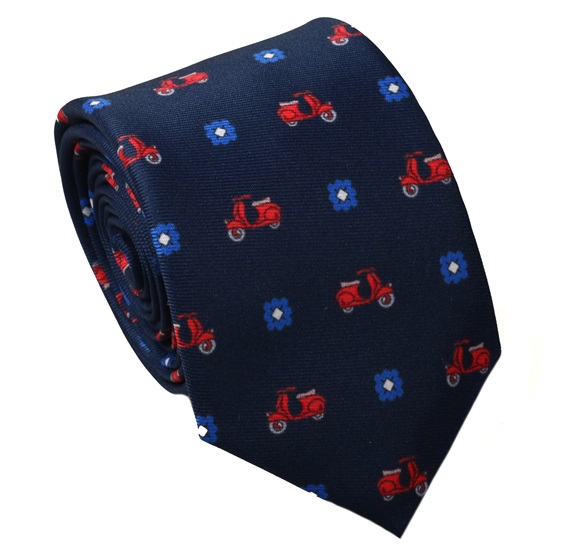 Krawatte Marineblau mit Roten Vespen