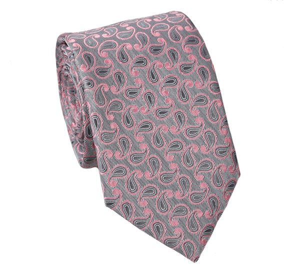 Krawatte in Grau mit rosa Paisley-Muster
