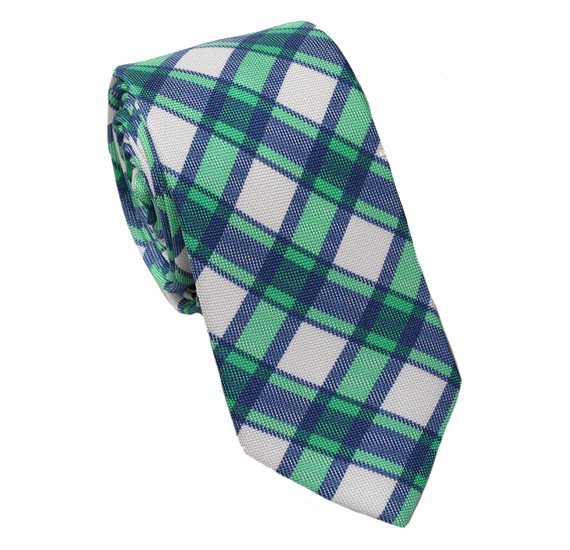 Corbata Cadete Seda Cuadros Verdes