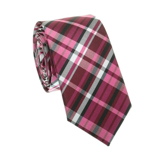 KRAWATTE SCHMAL KARIERT FUCHSIA
