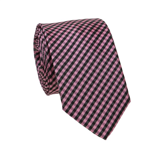 Schmale Krawatte mit Vichy-Karos in Schwarz und Rosa