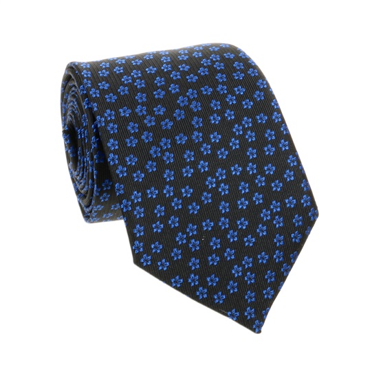Schwarze Krawatte mit blauen Blumen