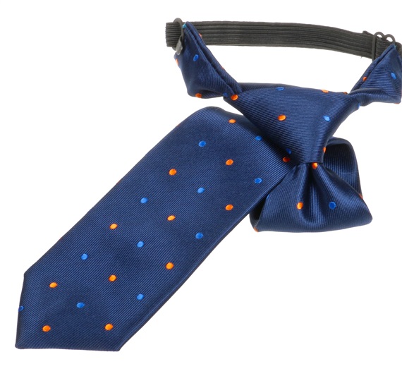 Kinder Krawatte Marineblau mit Orangen Punkten