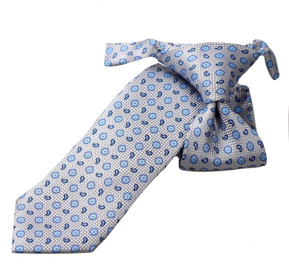 Kinderkrawatte Grau und Blau mit Blumen