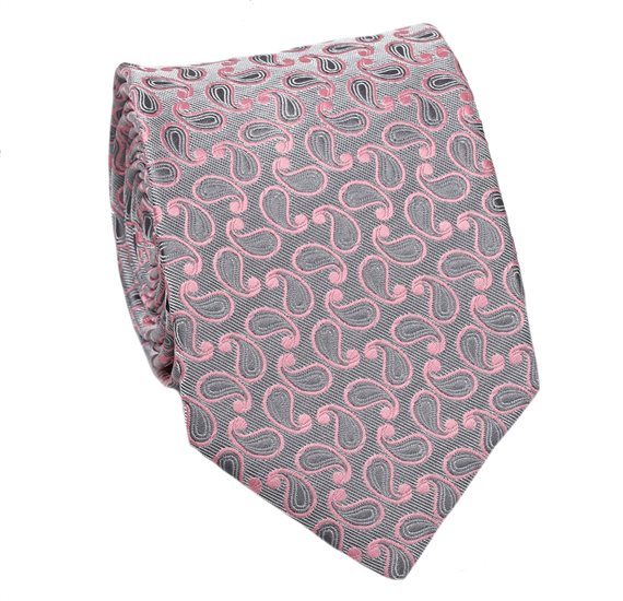 Krawatte Paisley Grau und Rosa