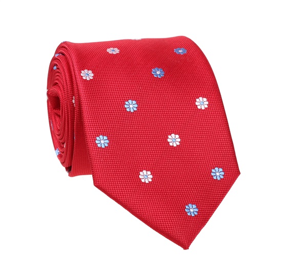 Rote Krawatte mit blauen Blumen