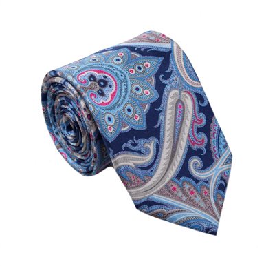 Krawatte aus himmelblauer und marineblauer Seide mit Paisleymuster