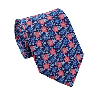 Krawatte aus Seide in Blau mit Liberty-Muster